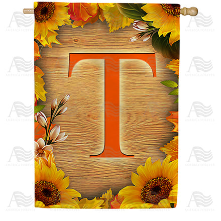 America Forever Autumn Sunflowers Monogram House Flag