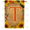 America Forever Autumn Sunflowers Monogram House Flag