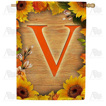 America Forever Autumn Sunflowers Monogram House Flag