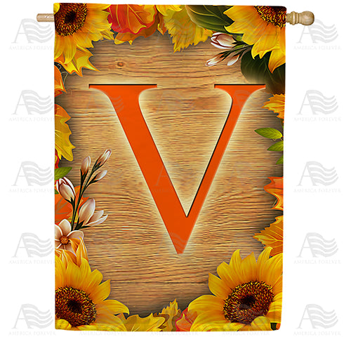 America Forever Autumn Sunflowers Monogram House Flag
