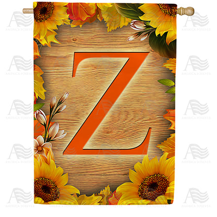 America Forever Autumn Sunflowers Monogram House Flag
