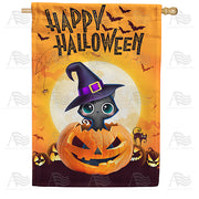 America Forever Kitty In Pumpkin House Flag