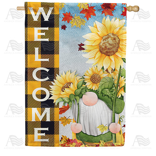 America Forever Gnome Picking Sunflowers House Flag