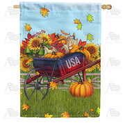 America Forever Patriotic Fall Wheelbarrow House Flag