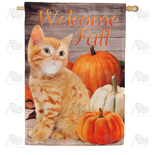 America Forever Fall Orange Tabby House Flag
