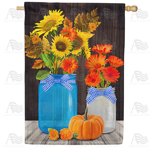 America Forever Fall Flowers In Canning Jars House Flag