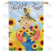 America Forever Happy Fall Scarecrow Sunflowers House Flag