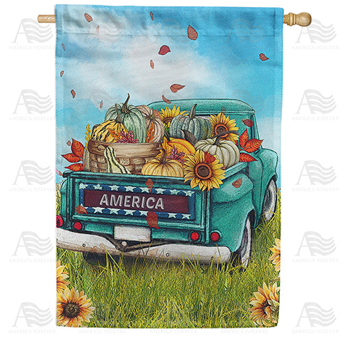America Forever Truck Bed Of Fall Harvest House Flag