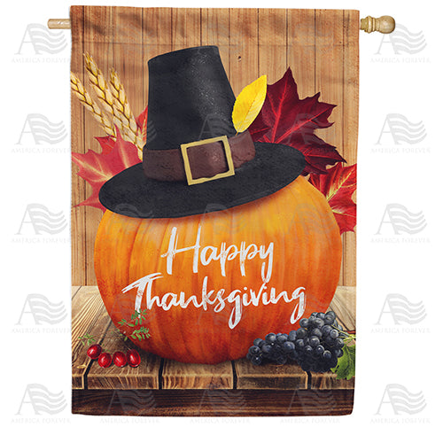 America Forever Pilgrim Pumpkin Thanksgiving House Flag