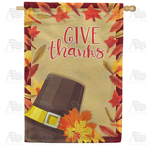 America Forever Give Thanks Leaf Border House Flag