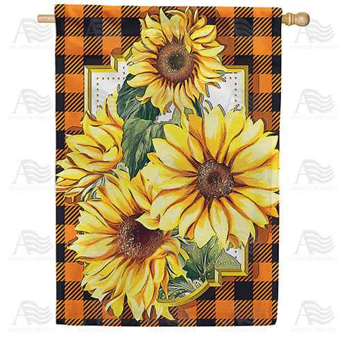 America Forever Sunflower Plaid House Flag