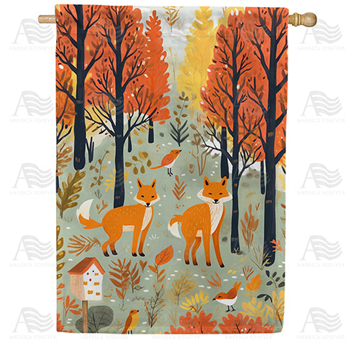 America Forever Foxes In Fall Forest House Flag