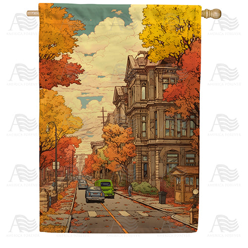 America Forever Autumn In A Small Town House Flag