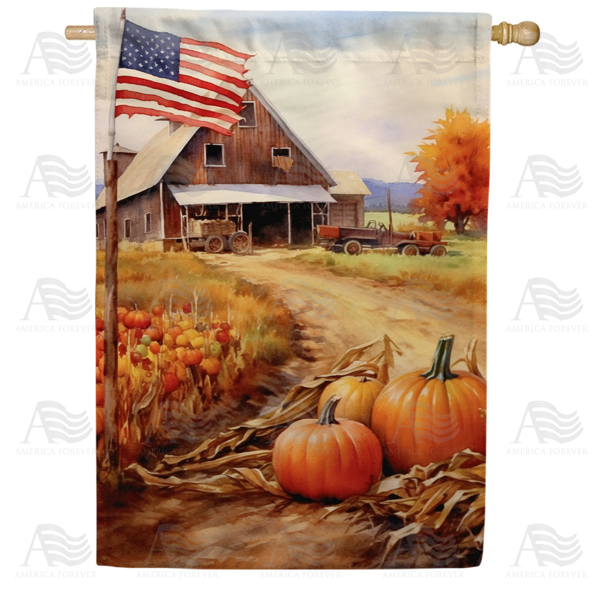 America Forever Old Pumpkin Farm House Flag