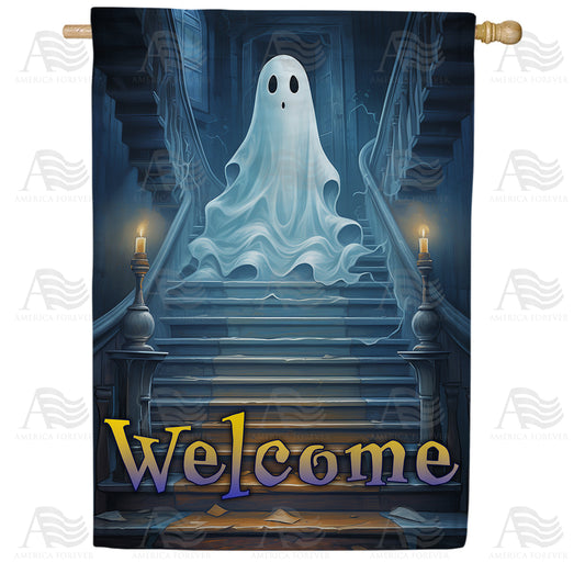 America Forever Welcome To The Haunted House House Flag