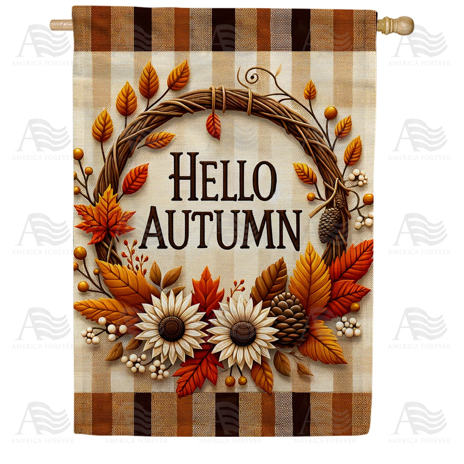 Gingham Autumn Greeting House Flag