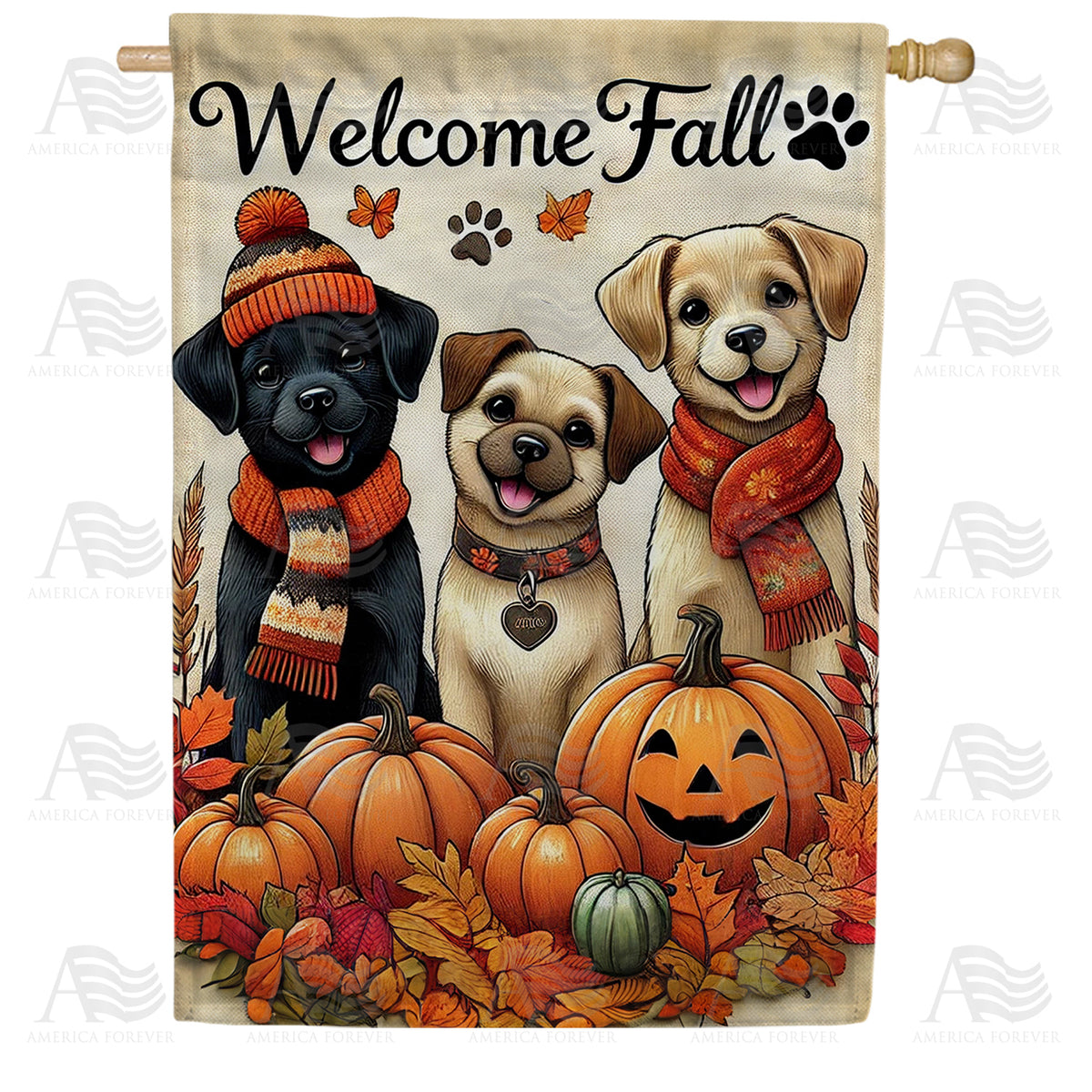 America Forever Welcome Fall Puppy House Flag