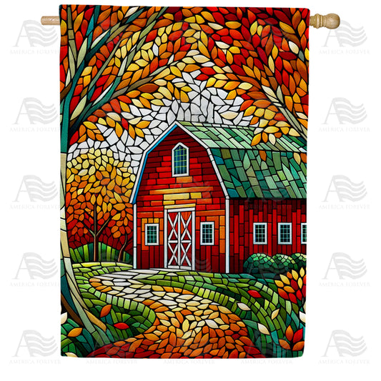 America Forever Autumn Barn Mosaic House Flag