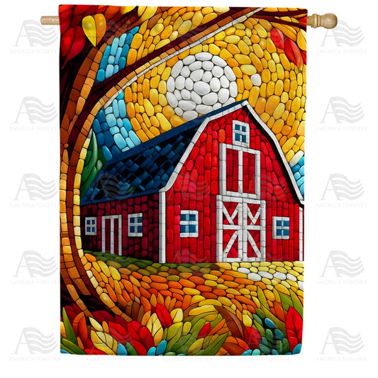 America Forever Fall Barn Mosaic House Flag
