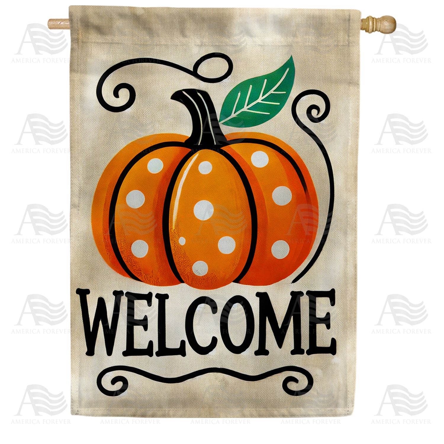 America Forever Welcome Polka Dot Pumpkin House Flag