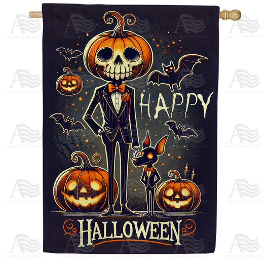 America Forever Happy Halloween Skeleton House Flag