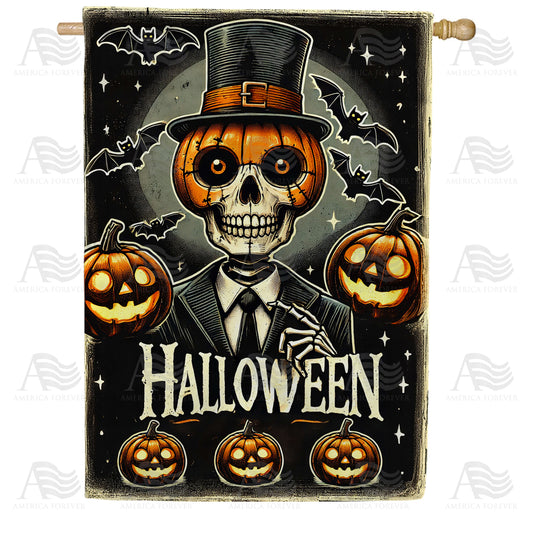 America Forever Pumpkin Skeleton Halloween House Flag