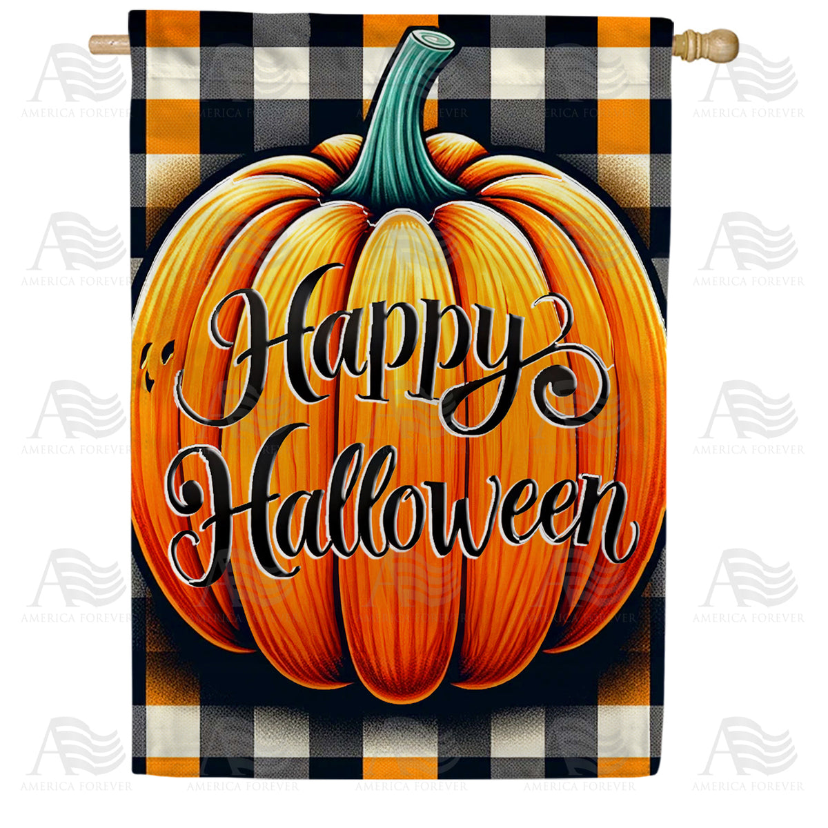 America Forever Happy Halloween Pumpkin Plaid House Flag