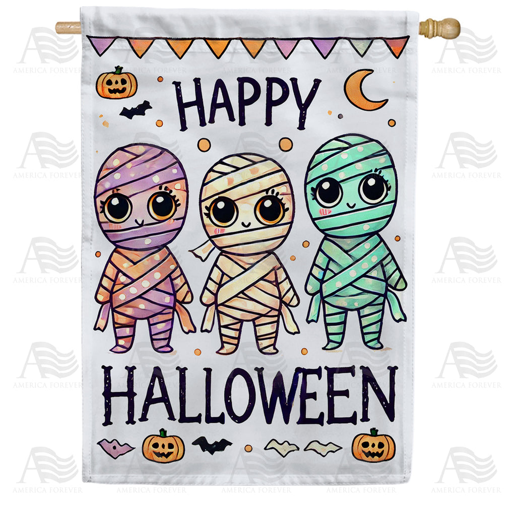 Cute Mummies Happy Halloween House Flag