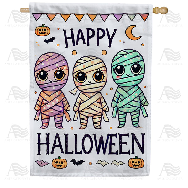 Cute Mummies Happy Halloween House Flag