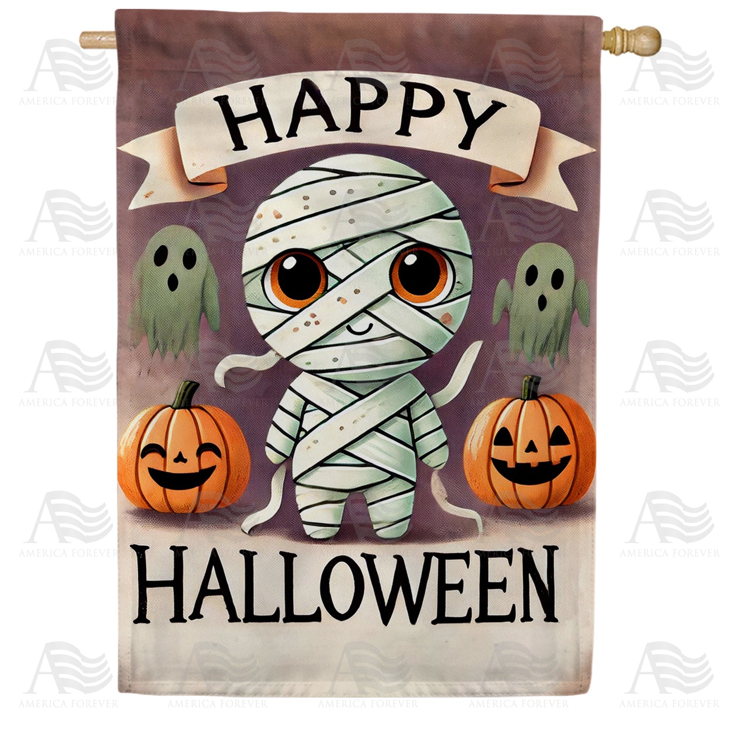 America Forever Happy Halloween Mummy House Flag