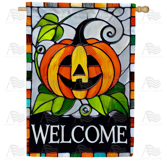 America Forever Stained Glass Pumpkin House Flag