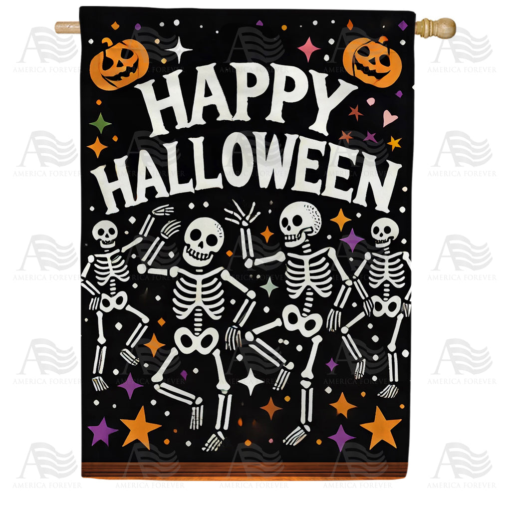 America Forever Happy Halloween Skeletons House Flag