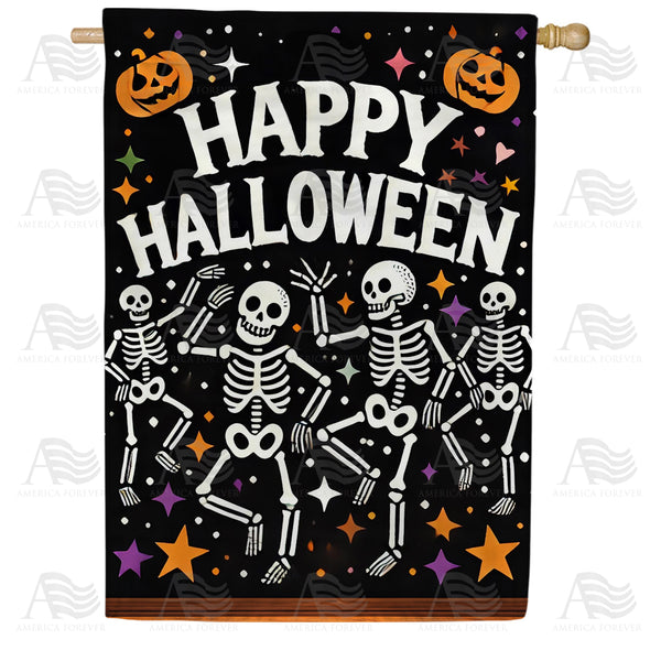 America Forever Happy Halloween Skeletons House Flag