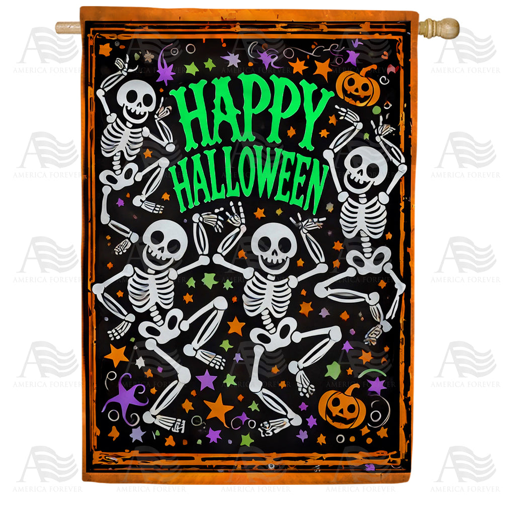 America Forever Happy Halloween Dancing Skeletons House Flag