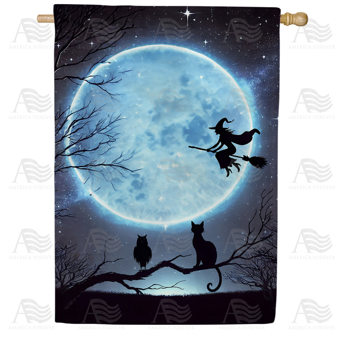 America Forever Witch and Cats Halloween House Flag