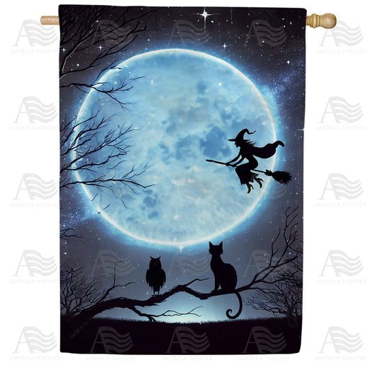 America Forever Witch and Cats Halloween House Flag