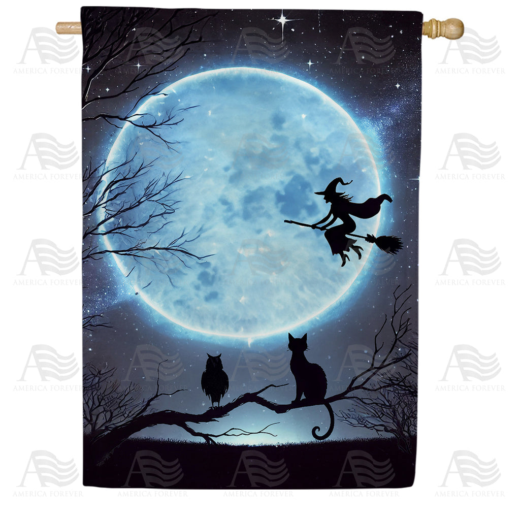 Witch and Cats Halloween House Flag