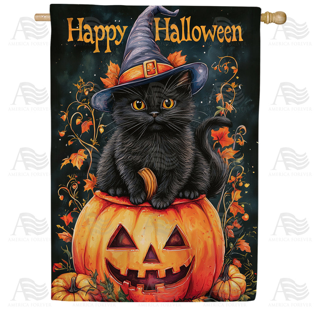 America Forever Happy Halloween Black Cat House Flag