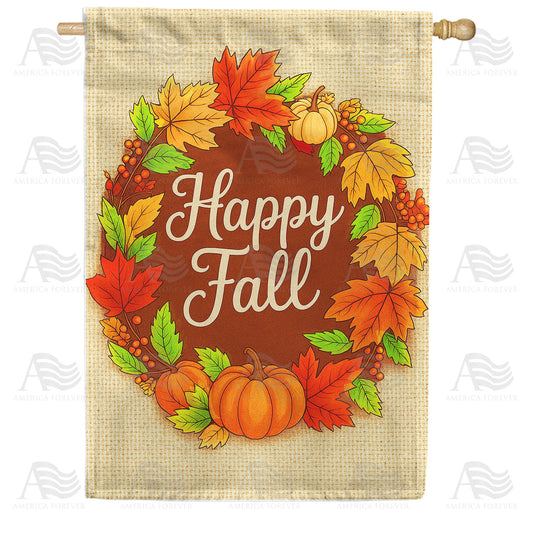 Happy Fall Wreath Double Sided House Flag
