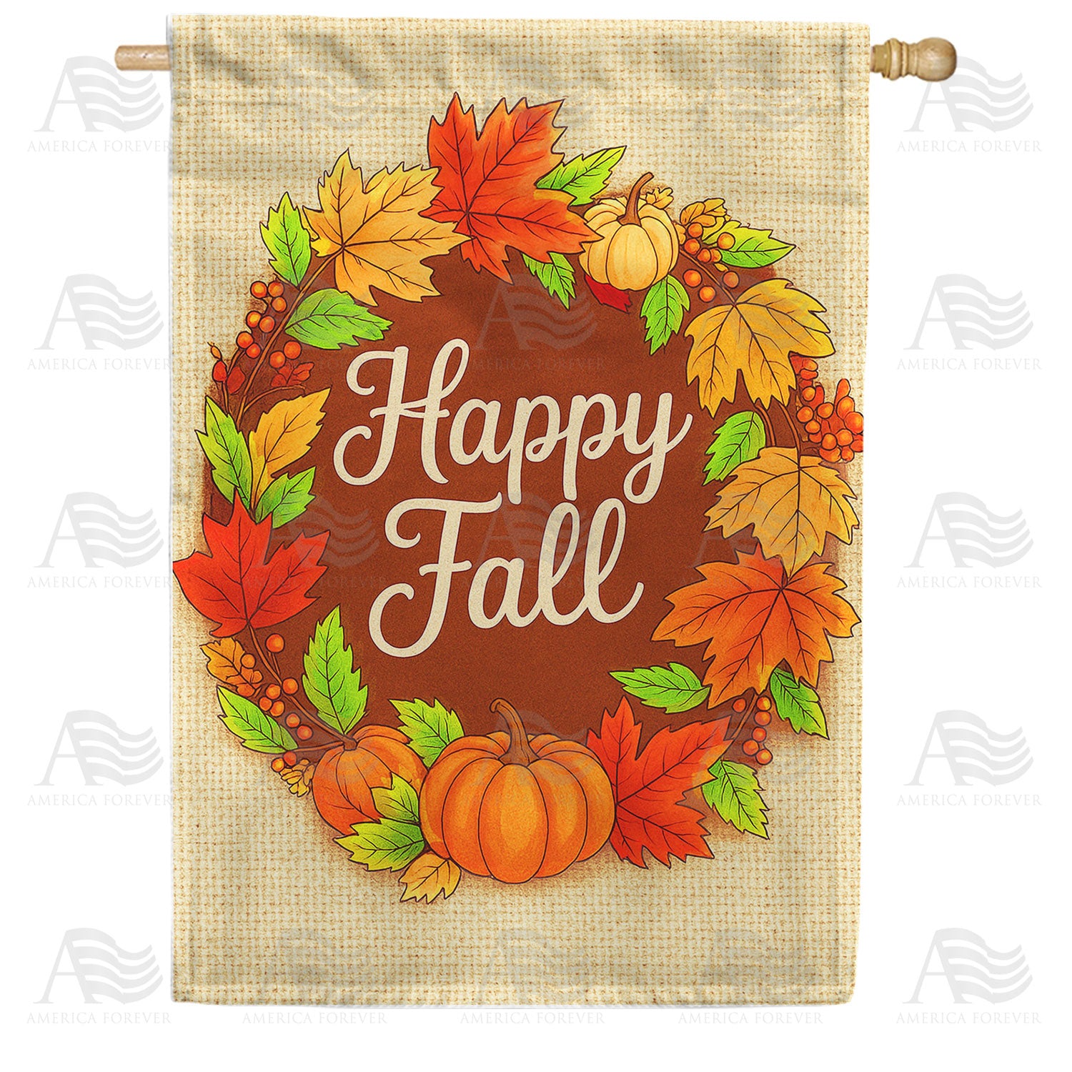 Happy Fall Wreath Double Sided House Flag