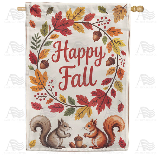 Happy Fall Squirrels Double Sided House Flag