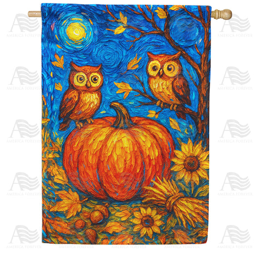 America Forever Starry Night Owls Pumpkin House Flag