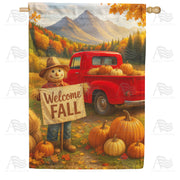 America Forever Welcome Fall Red Truck House Flag