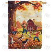 America Forever Fall Leaves Kids & Dogs House Flag
