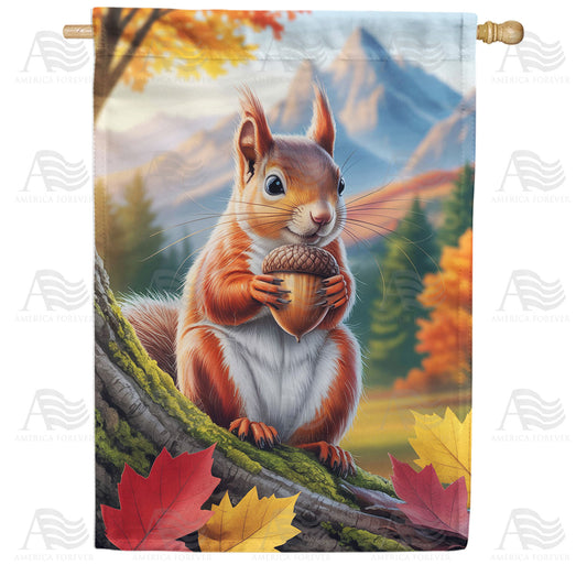 Autumn Squirrel with Acorn Double Sided House Flag