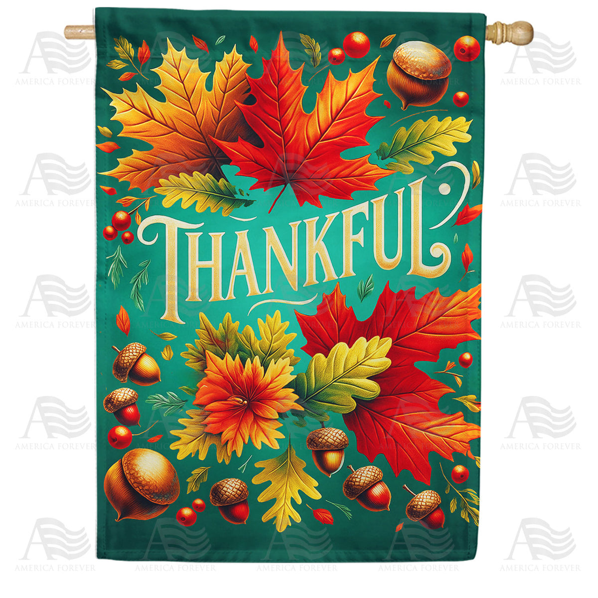 Thankful Autumn Leaves Acorns Double Sided House Flag