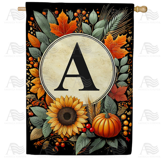 America Forever Sunflower Pumpkin Monogram House Flag