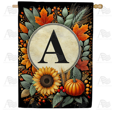 America Forever Sunflower Pumpkin Monogram House Flag