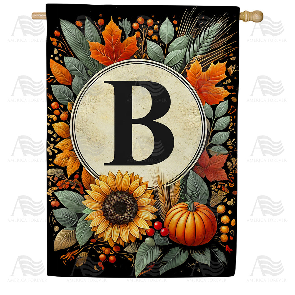 America Forever Sunflower Pumpkin Monogram House Flag