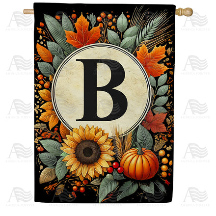 America Forever Sunflower Pumpkin Monogram House Flag